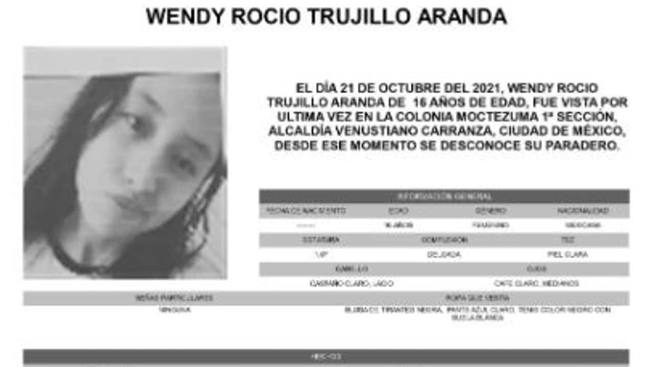 Activan Alerta Amber para localizar a Wendy Rocio Trujillo Aranda
