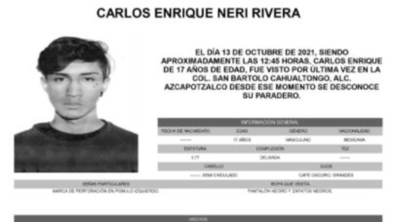 Activan Alerta Amber para localizar a Carlos Enrique Neri Rivera