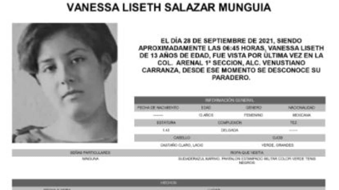 Activan Alerta Amber para localizar a Vanessa Liseth Salazar Munguia