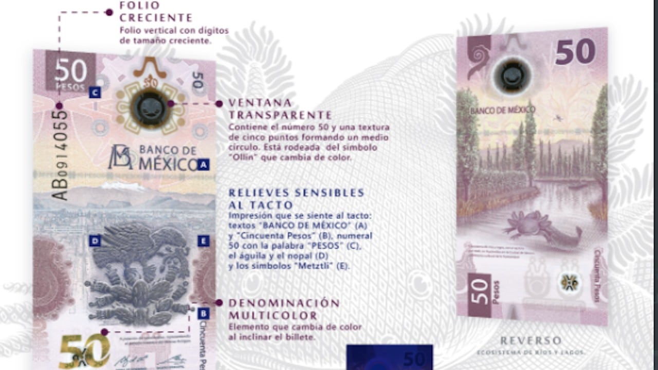 Características y elementos de seguridad del nuevo billete de 50 pesos (Twitter: @Banxico)