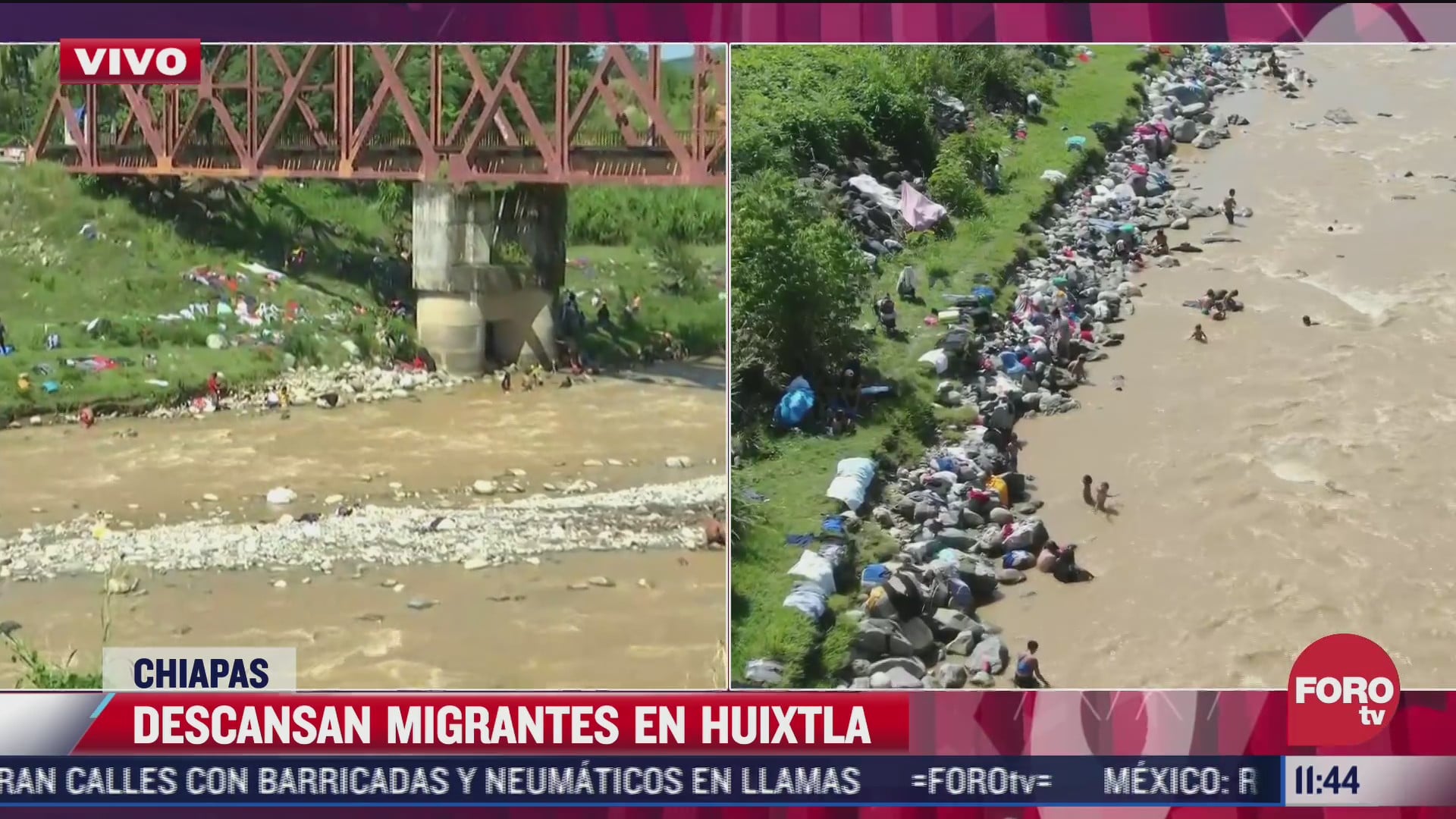 Caravana migrante descansa en Huixtla, Chiapas