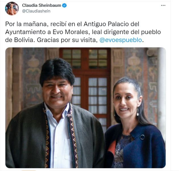 La jefa de Gobierno de la Ciudad de México, Claudia Sheinbaum, y el expresidente de Bolivia, Evo Morales.