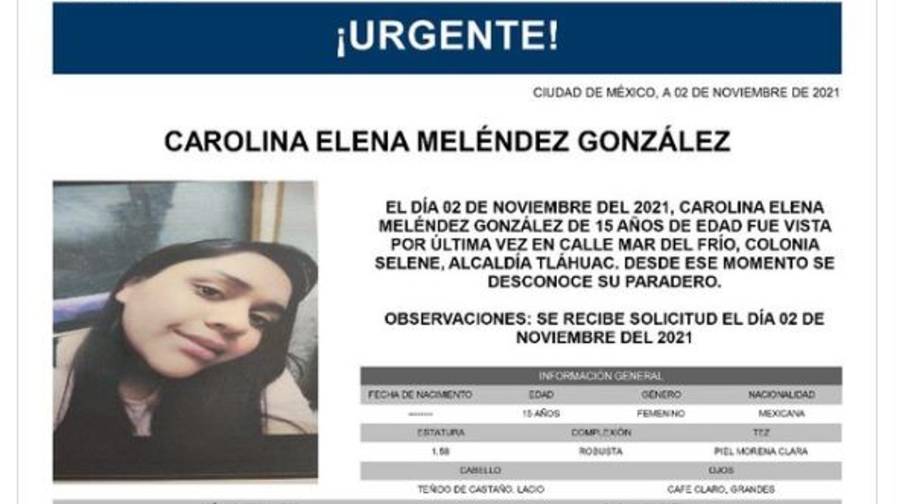 Activan Alerta Amber para localizar a Carolina Elena Meléndez González