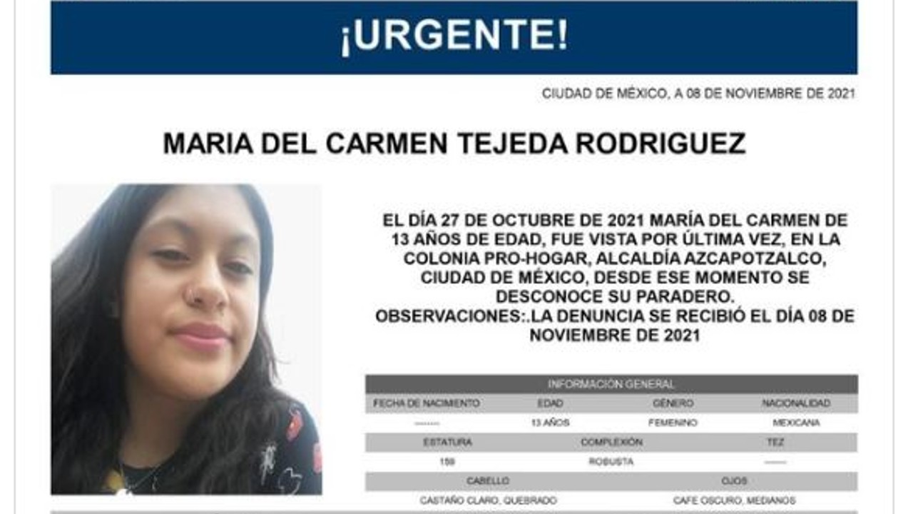 Activan Alerta Amber para localizar a María del Carmen Tejeda Rodríguez