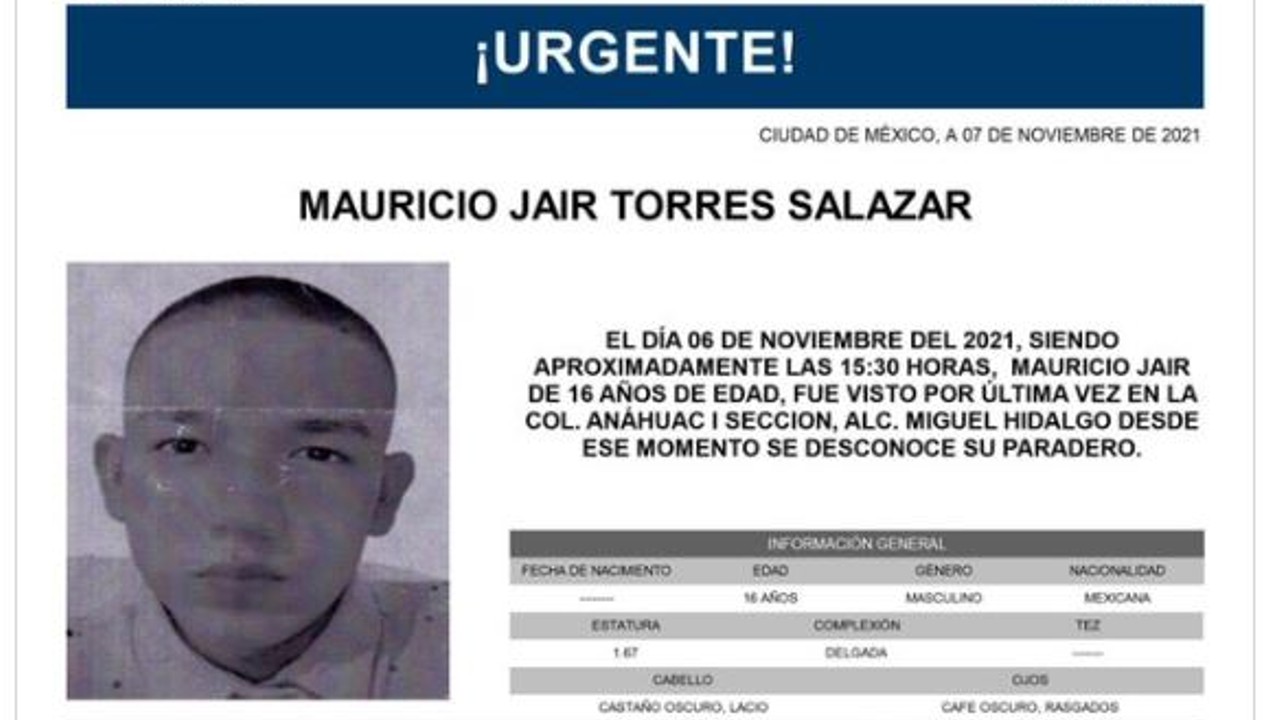 Activan Alerta Amber para localizar a Mauricio Jair Torres Salazar