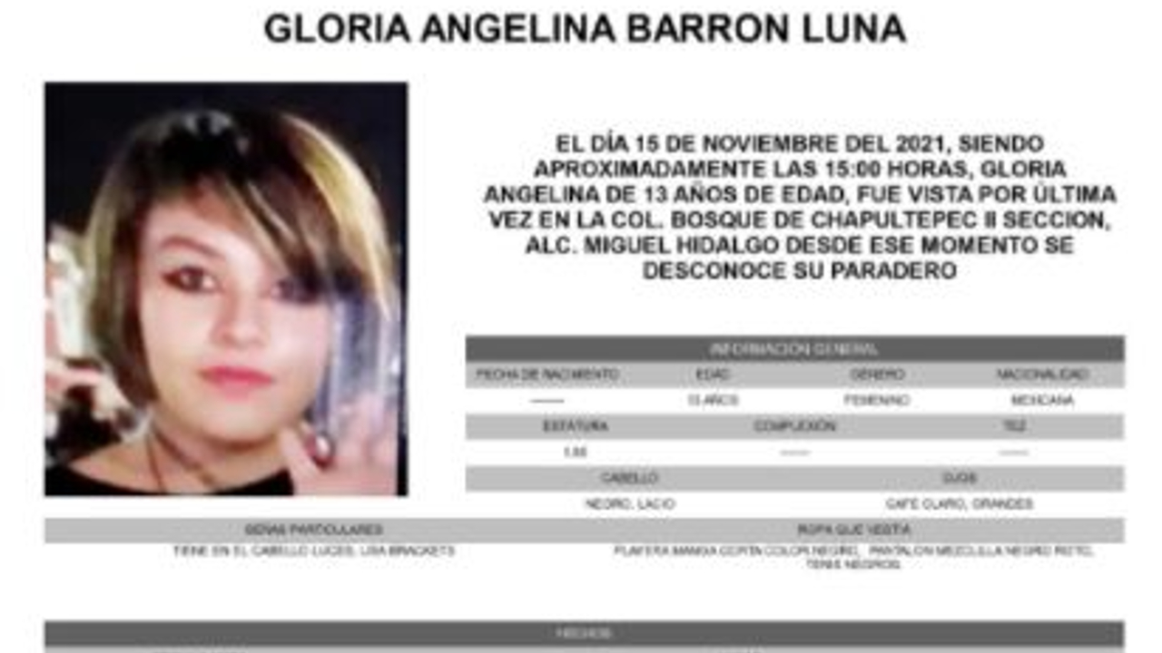 Activan Alerta Amber para localizar a Gloria Angelina Barrón Luna