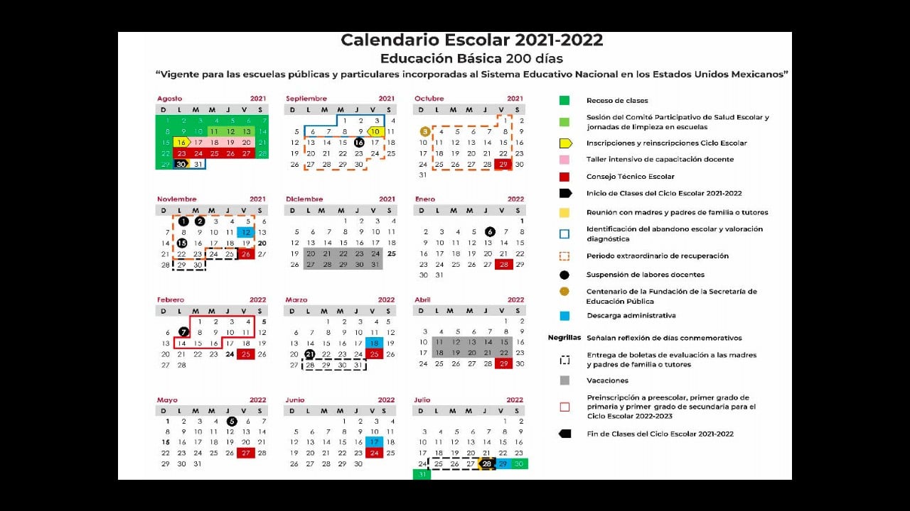 Calendario SEP 2020 2021 Boletas