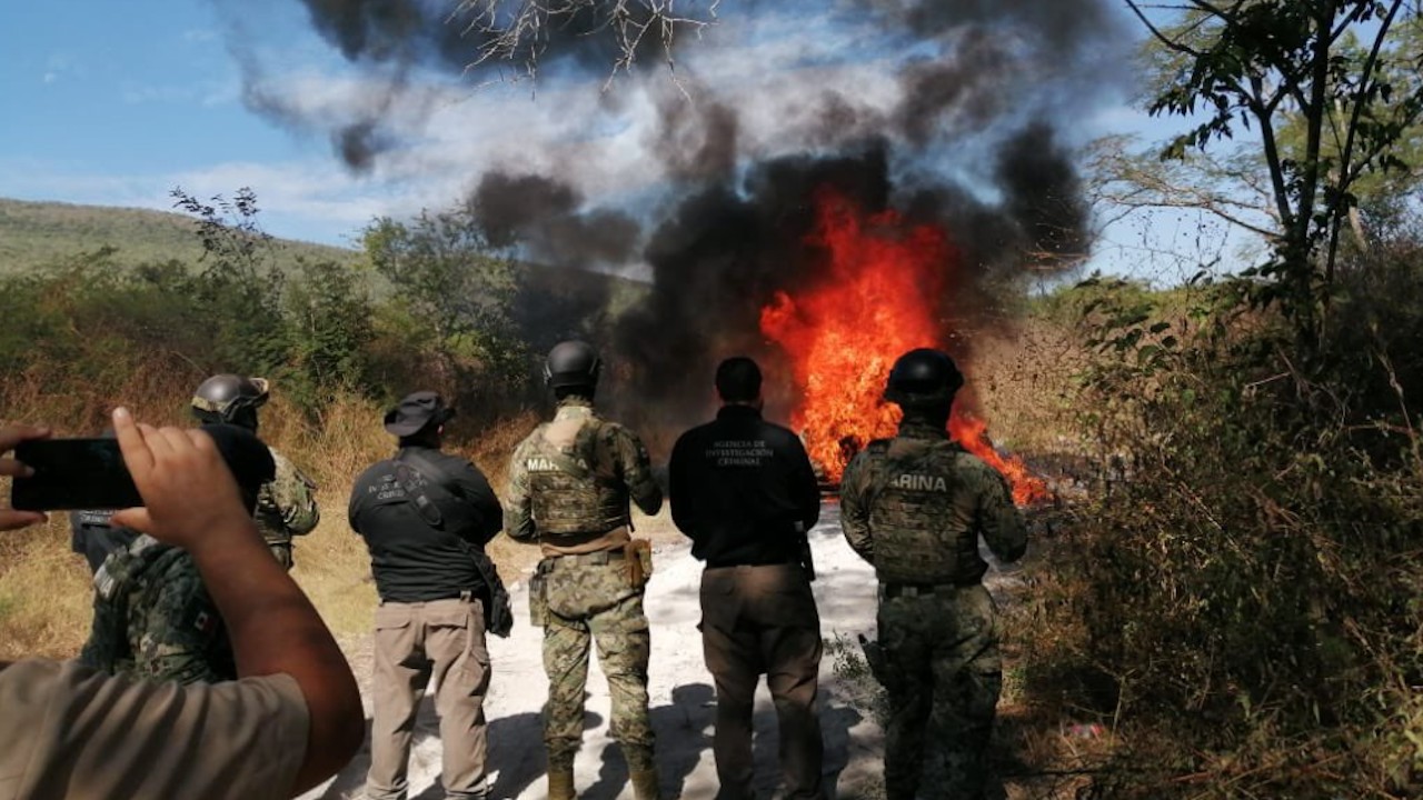 Autoridades incineran 840 kilogramos de droga en Colima (Twitter: @berthareynoso)