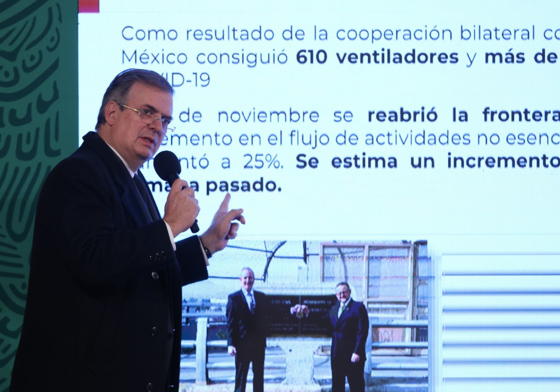 El canciller Marcelo Ebrard durante conferencia en Palacio Nacional