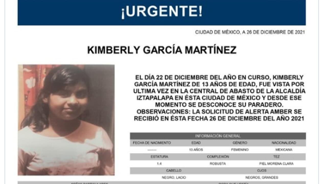 Activan Alerta Amber para Kimberly García Martínez