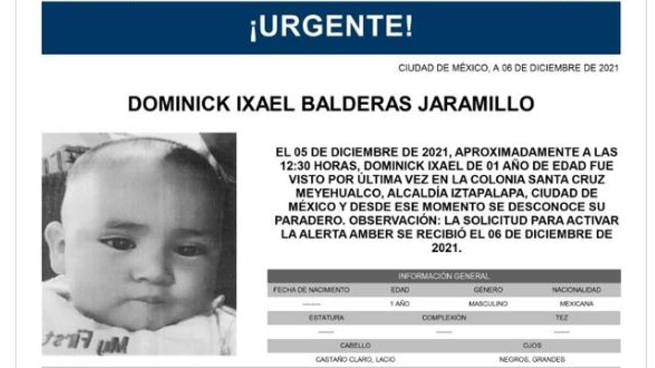 Activan Alerta Amber para localizar a Dominick Ixael Balderas Jaramillo, de un año de edad