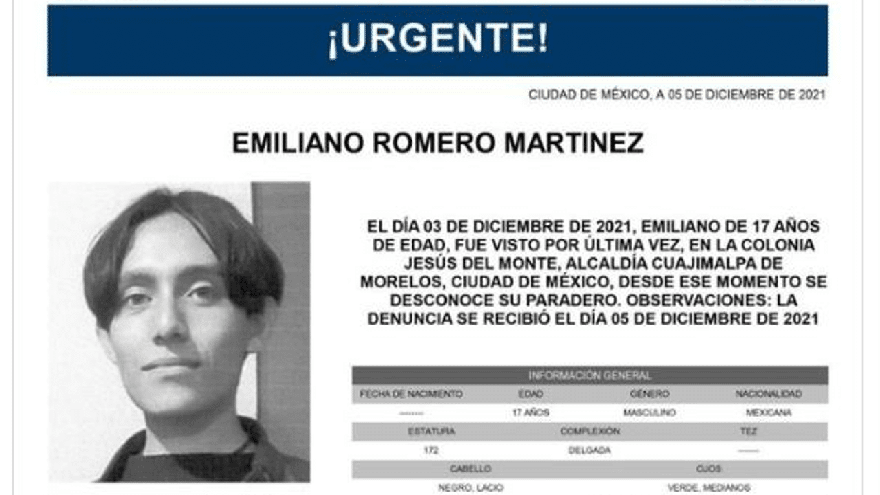 Activan Alerta Amber para localizar a Emiliano Romero Martínez