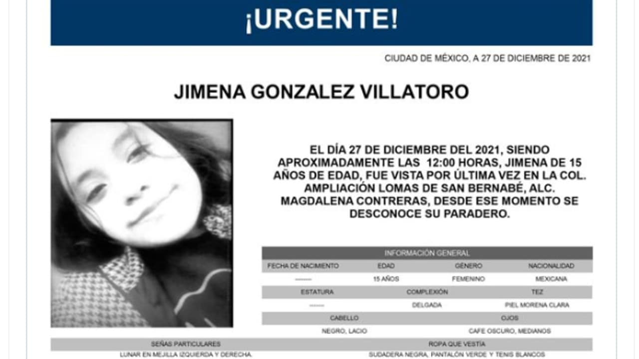 Activan Alerta Amber para localizar a Jimena González Villatoro