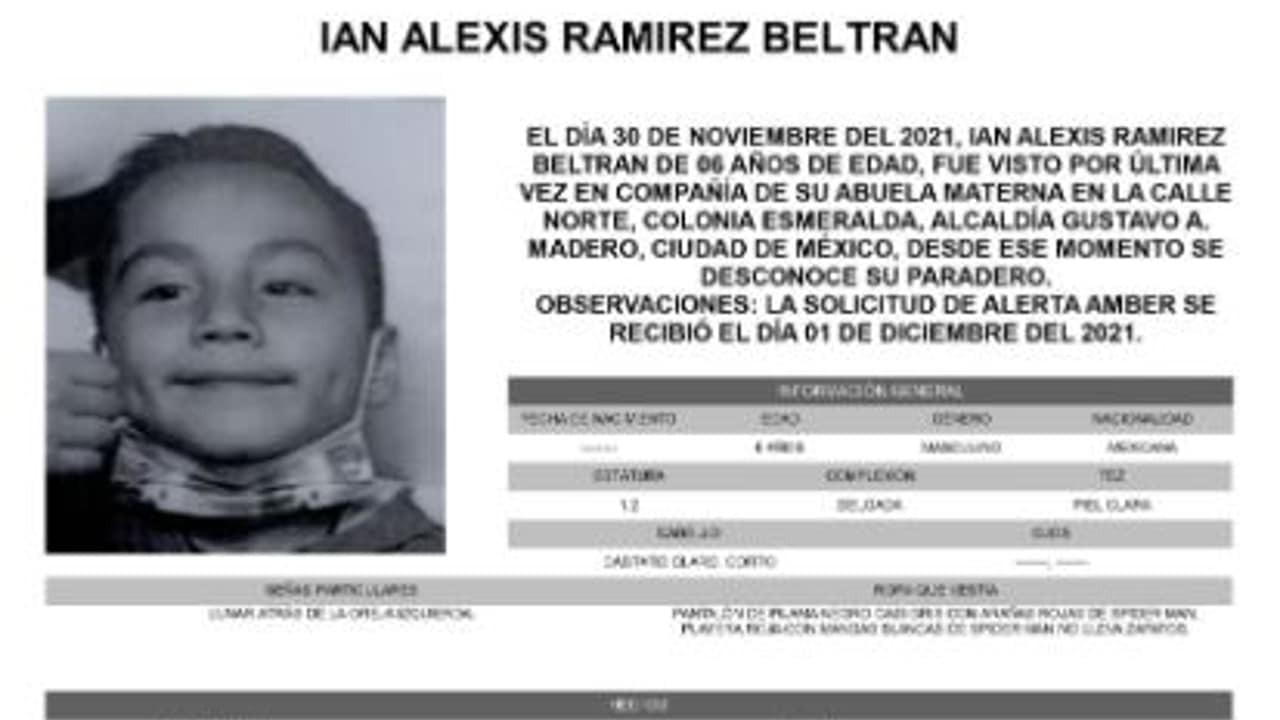 Activan Alerta Amber para localizar a Ian Alexis Ramírez Beltrán