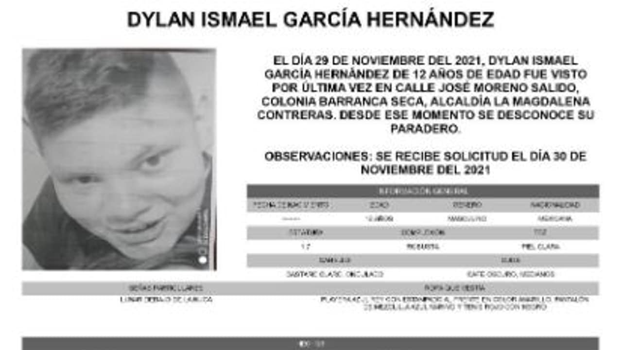 Activan Alerta Amber para localizar a Dylan Ismael García Hernández Fuente Twitter @FiscaliaCDMX