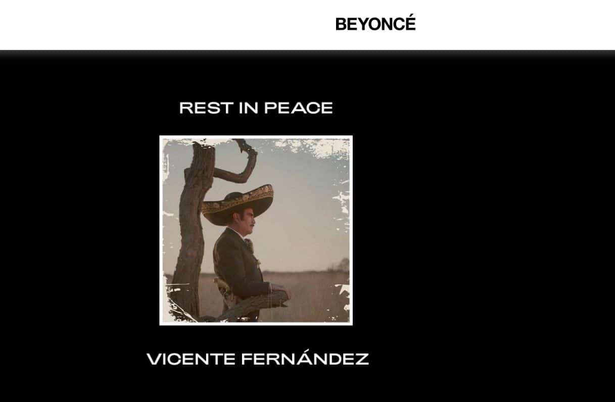 Mensaje de Beyoncé a Vicente Fernández en su página web