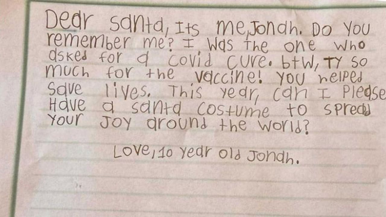 Niño pide a Santa Claus una cura para el covid; carta viral