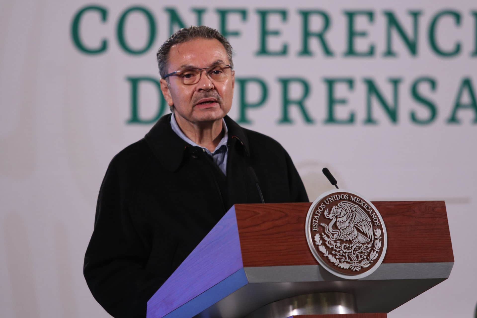 Octavio Romero Oropeza, director General dé Pemex, durante la conferencia matutina que se lleva a cabo en Palacio Nacional.