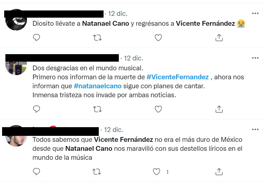 Twitter, Natanael Cano, Vicente Fernández, música, usuarios, captura de pantalla