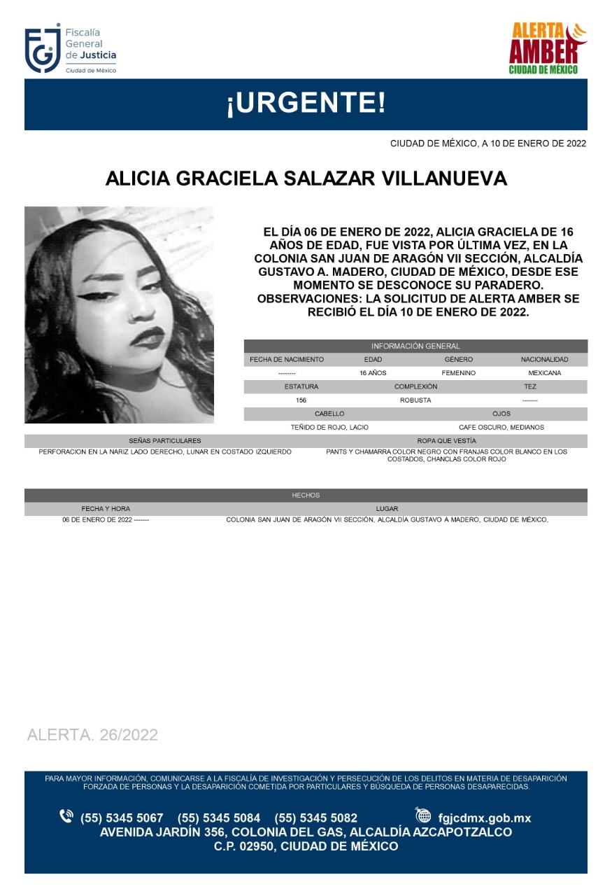 Activan Alerta Amber para Alicia Graciela Salazar Villanueva