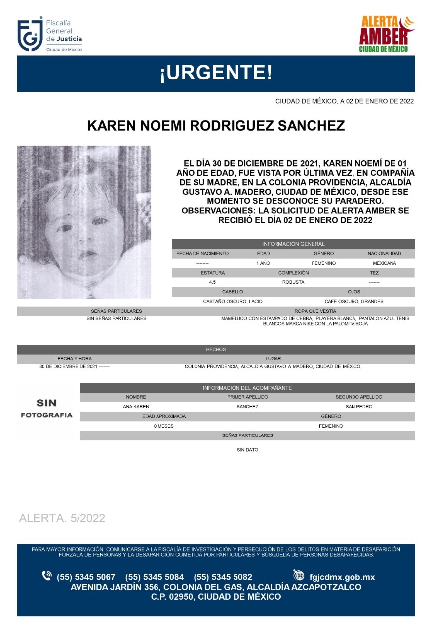 Activan Alerta Amber para Karen Noemí Rodríguez Sánchez