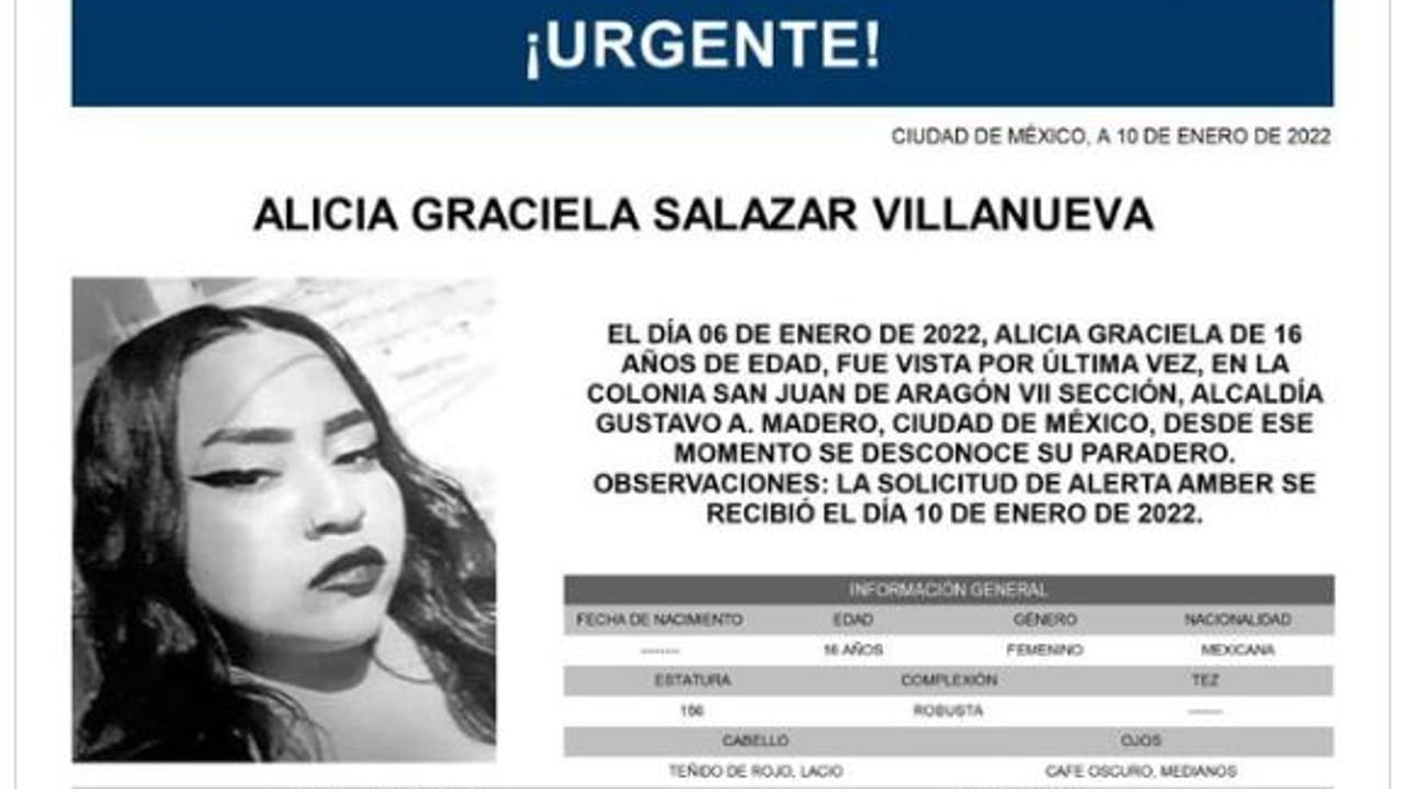 Activan Alerta Amber para localizar a Alicia Graciela Salazar Villanueva.