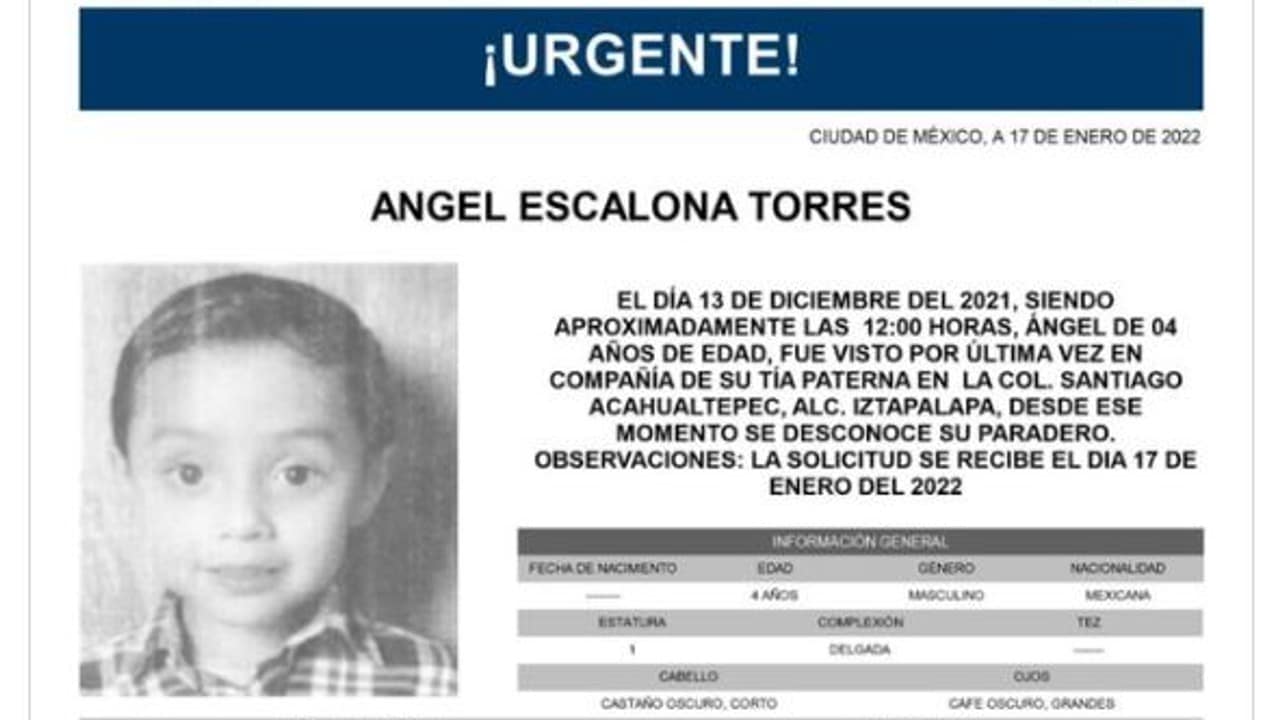 Activan Alerta Amber para localizar a Ángel Escalona Torres