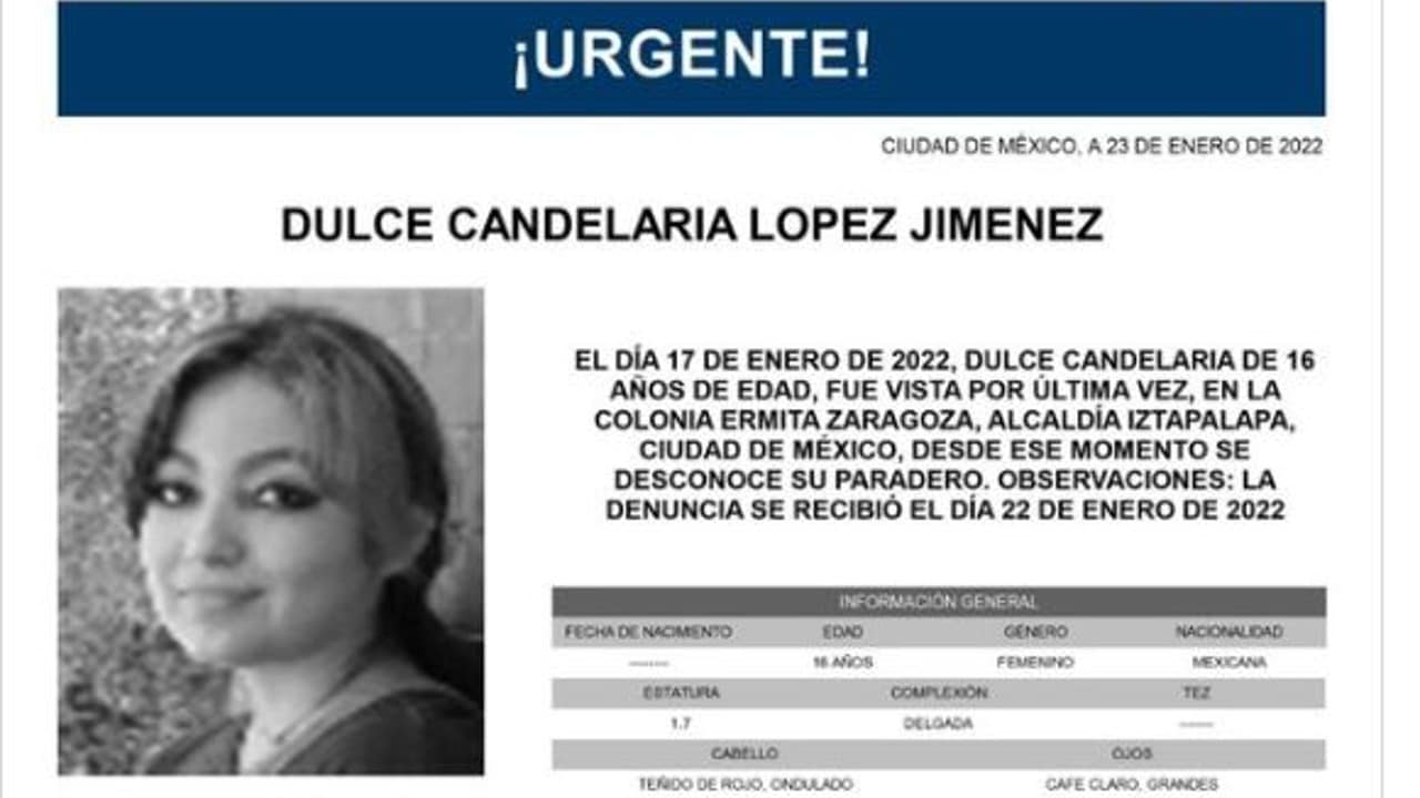 Activan Alerta Amber para localizar a Dulce Candelaria López Jiménez.