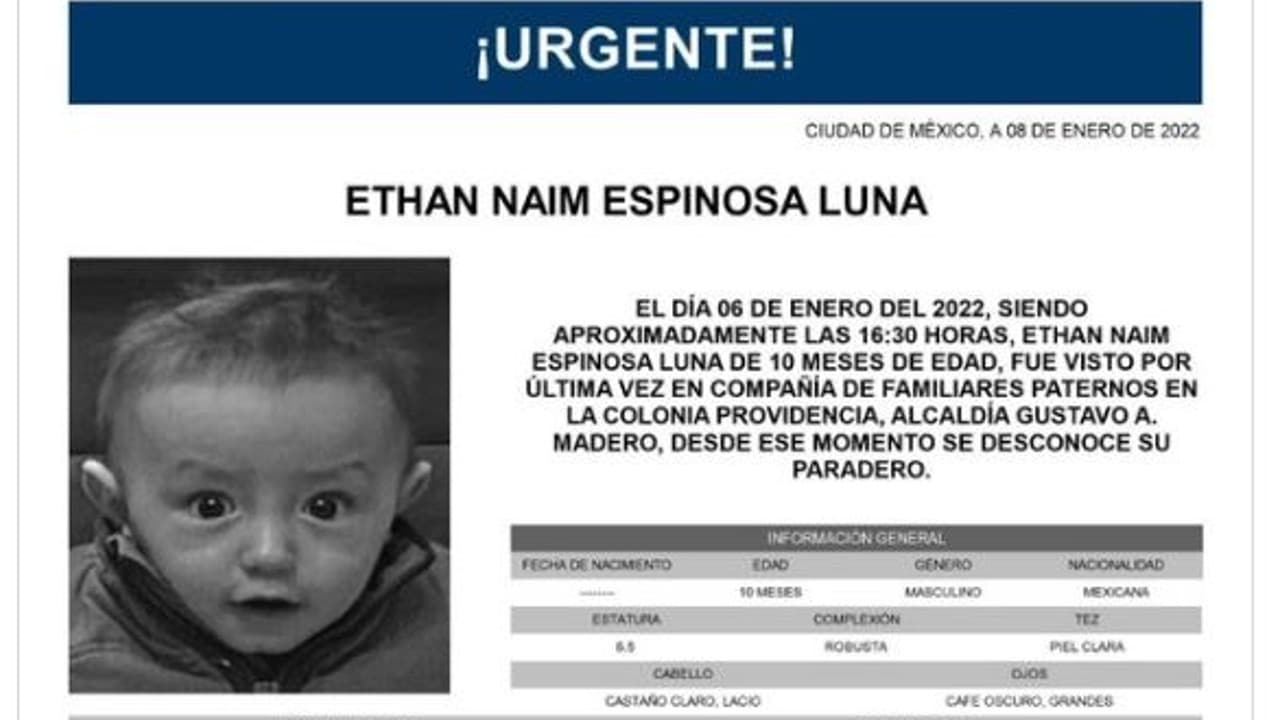 Activan Alerta Amber para localizar a Ethan Naim Espinosa Luna