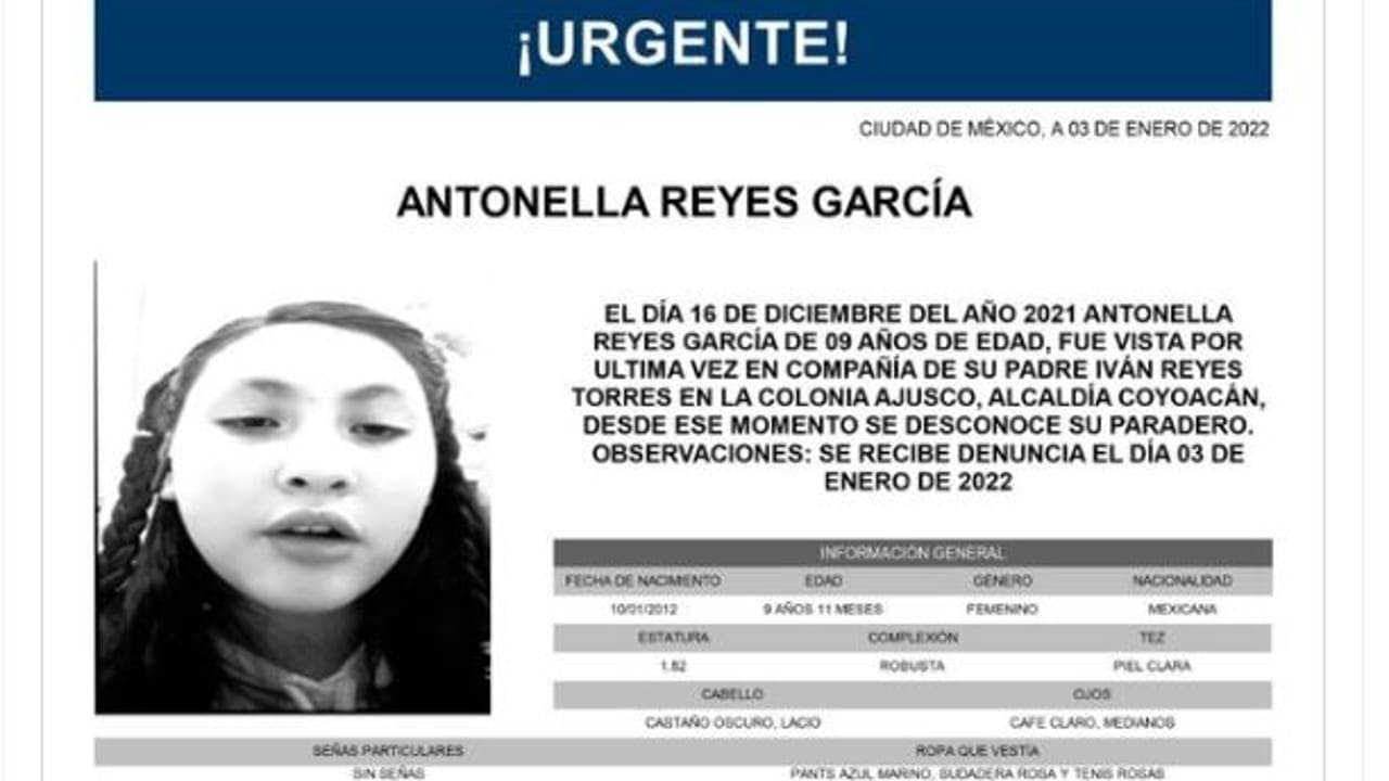 Activan Alerta Amber para localizar a Antonella Reyes García