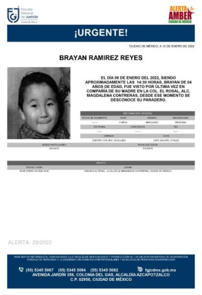 Activan Alerta Amber para localizar a Brayan Ramírez Reyes