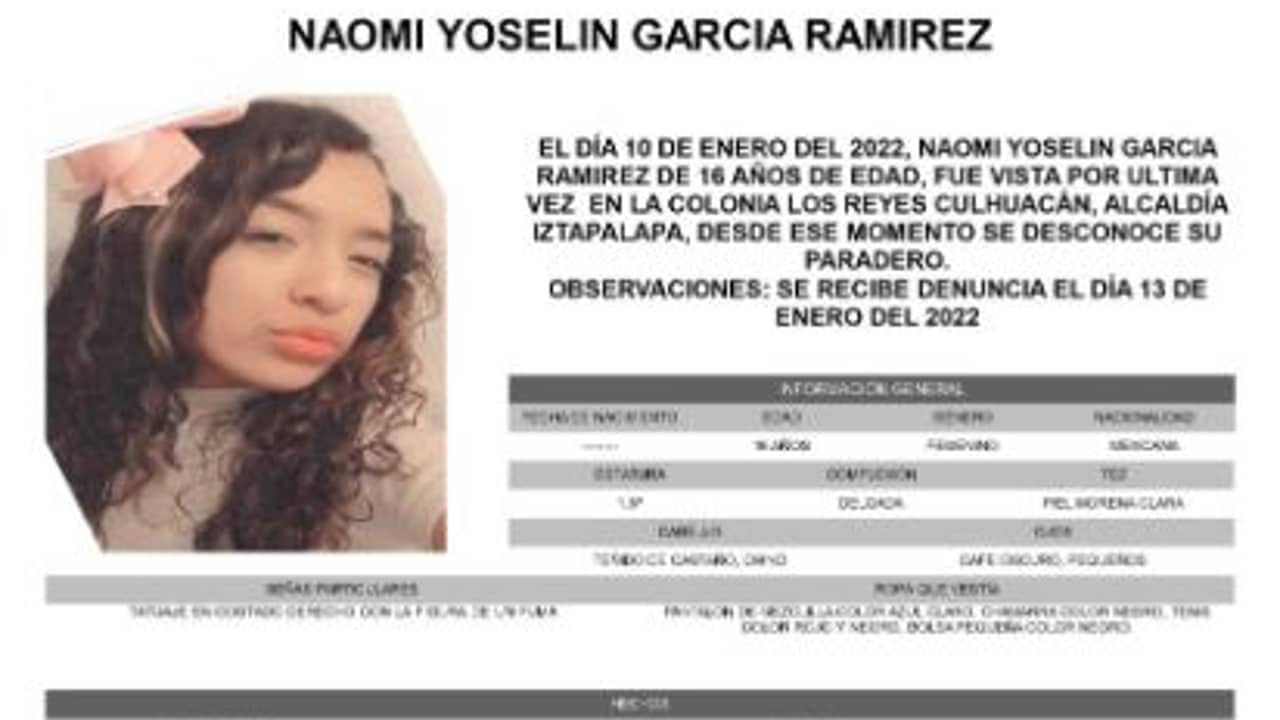 Activan Alerta Amber para localizar a Naomi Yoselin García Ramírez.