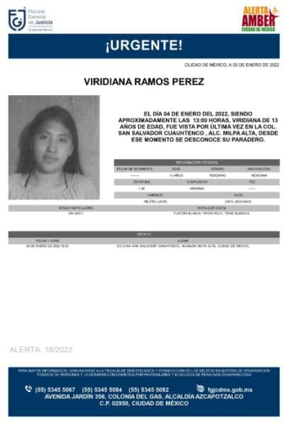 Activan Alerta Amber para localizar a Viridiana Ramos Pérez