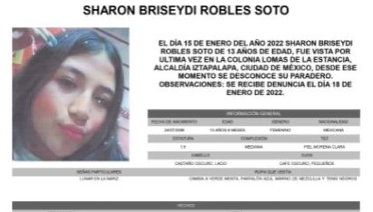 Activan Alerta Amber para localizar a Sharon Briseydi Robles Soto