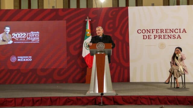 El secretario de Gobernación, Adán Augusto López Hernández, encabeza la conferencia mañanera de la Presidencia de la República