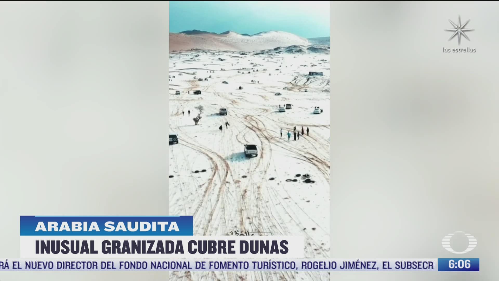 granizada deja dunas cubiertas de nieve en arabia saudita