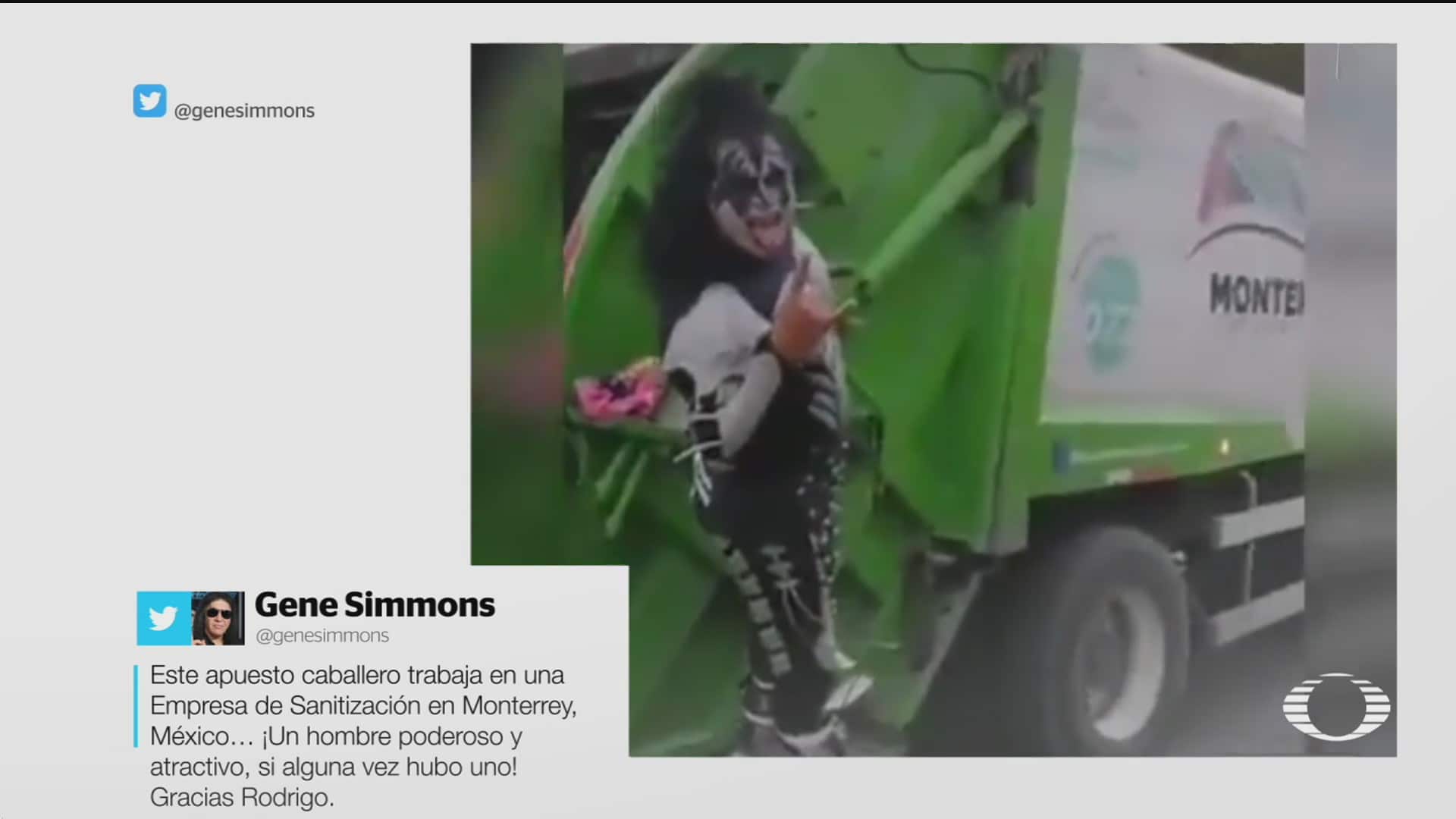 personaje de kiss arriba de camion de basura se hace viral