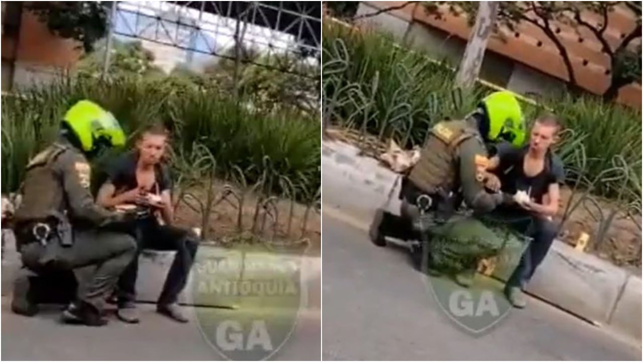 Policía de Colombia video viral al ayudar a hombre en situación de calle