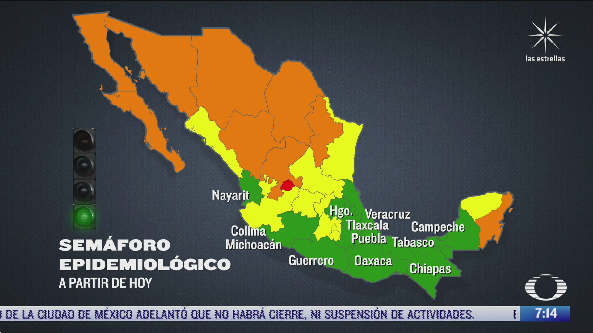 que estados de mexico estan en semaforo verde amarillo naranja y rojo por covid