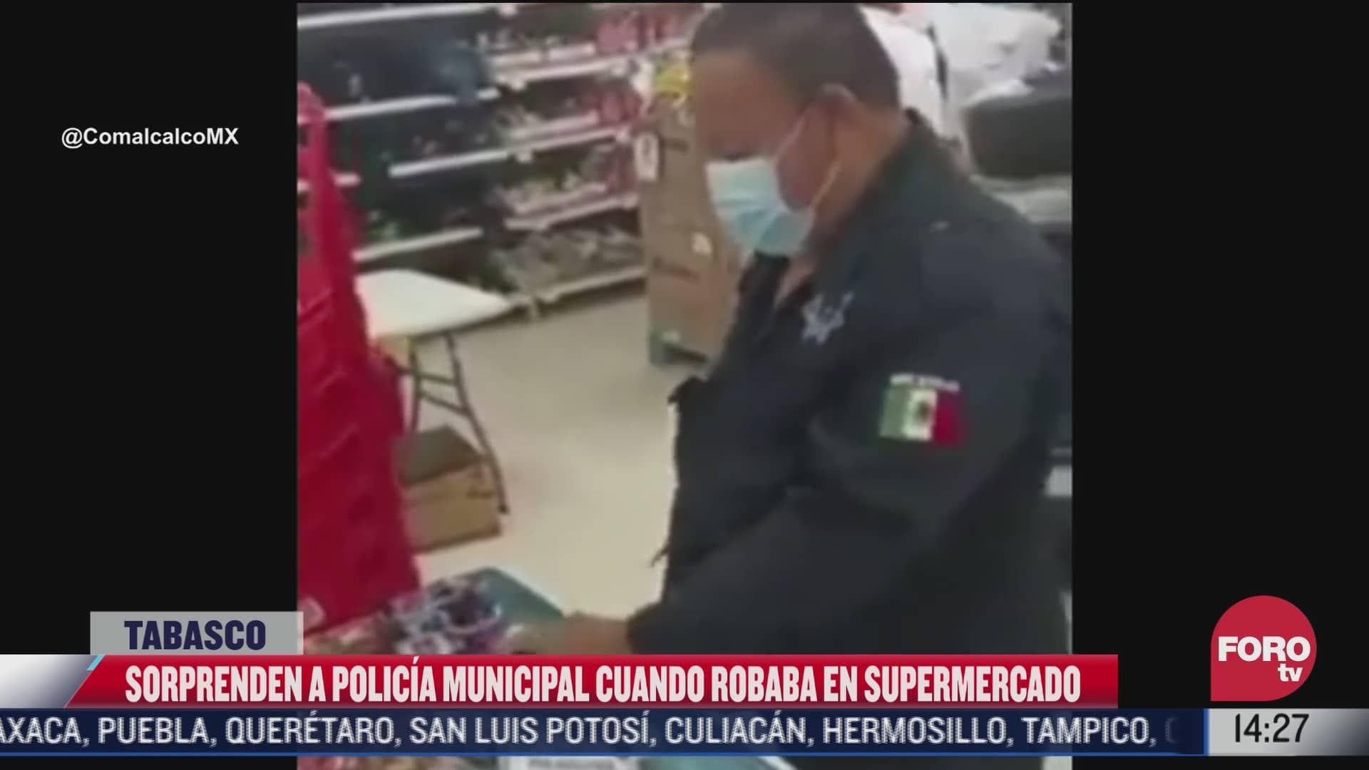 suspenden a policia de tabasco por robar mercancia de un supermercado