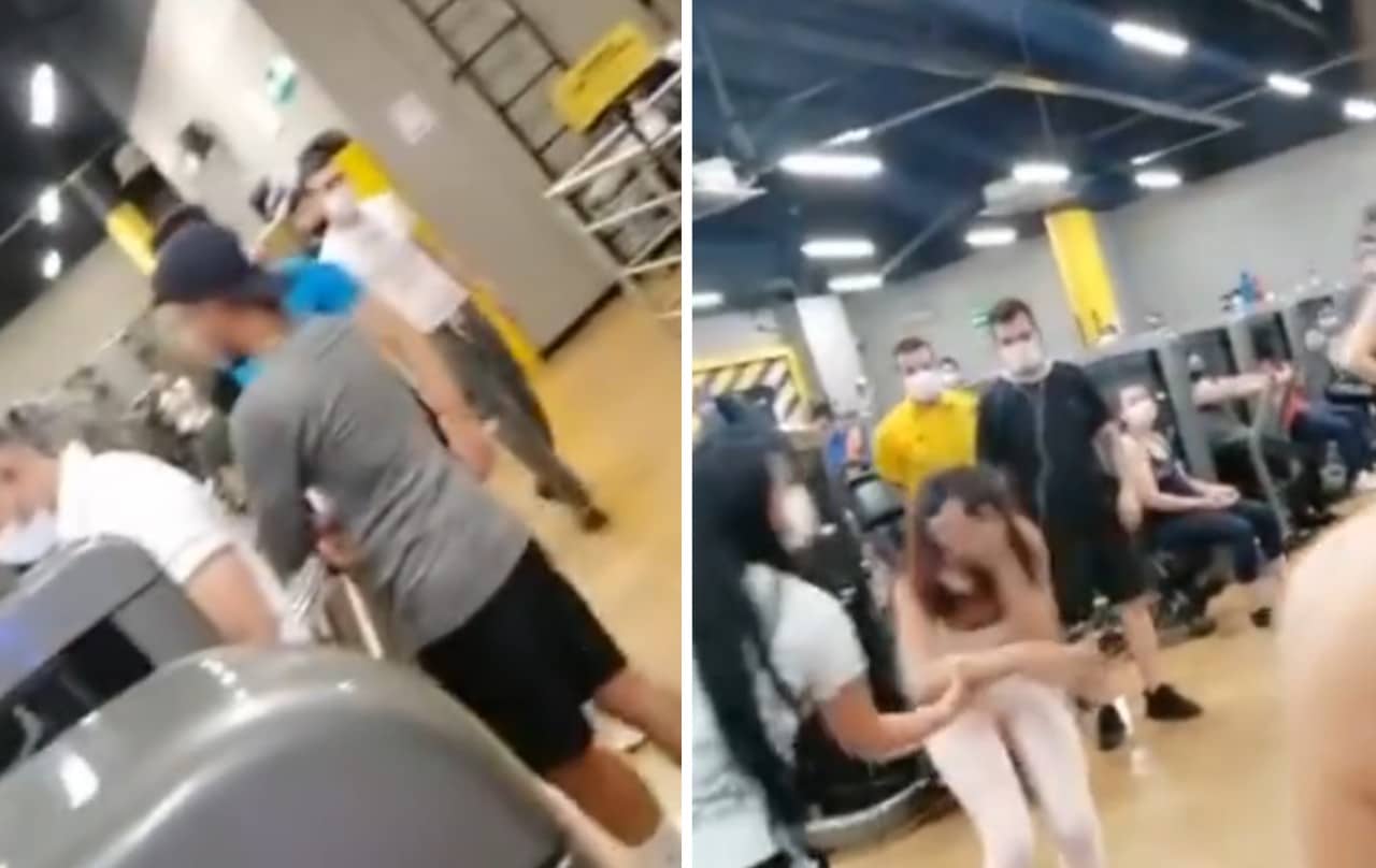 Colombia: Hombre golpea a mujer por una máquina en gimnasio