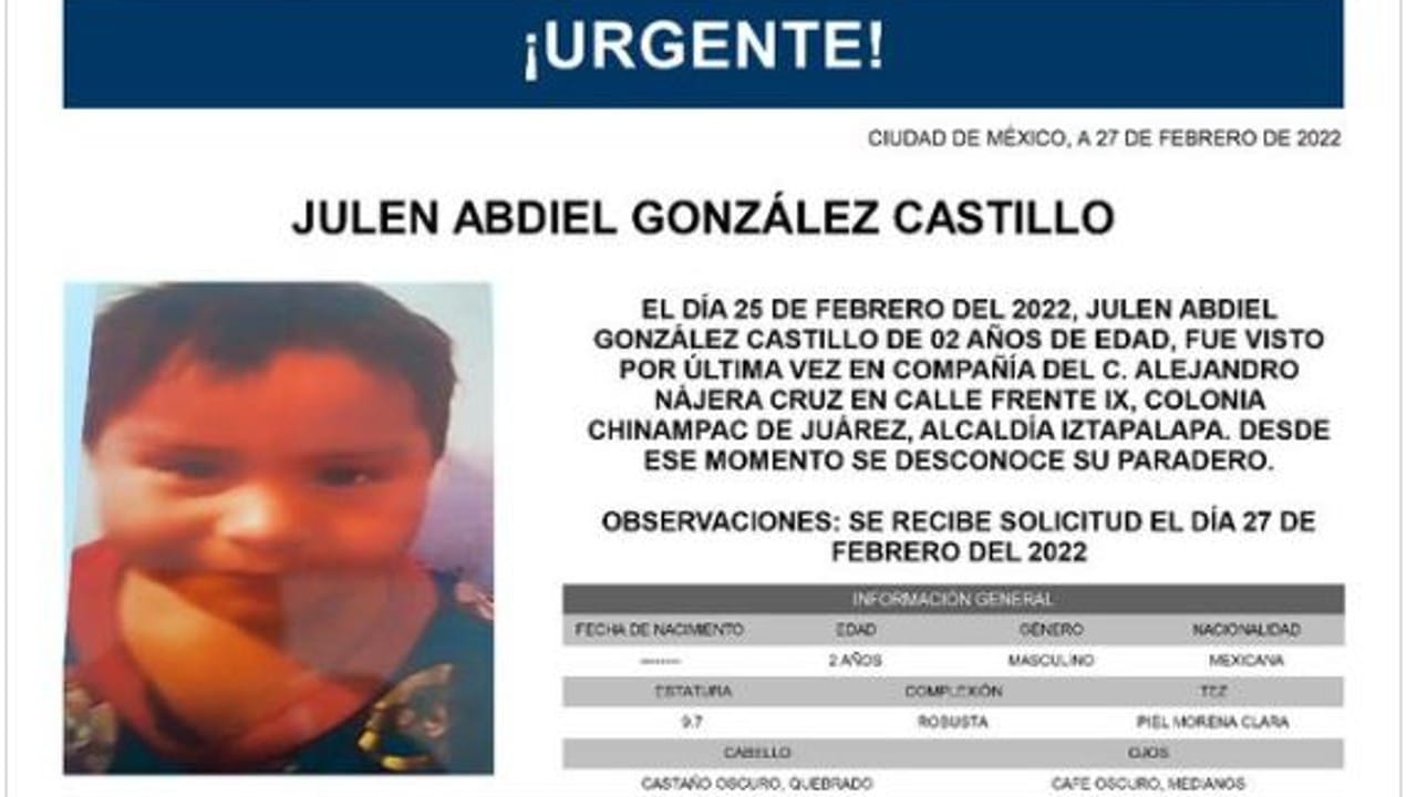 Activan Alerta Amber para localizar a Julen Abdiel González Castillo