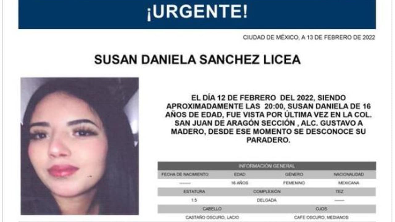 Activan Alerta Amber para localizar a Susan Daniela Sánchez Licea