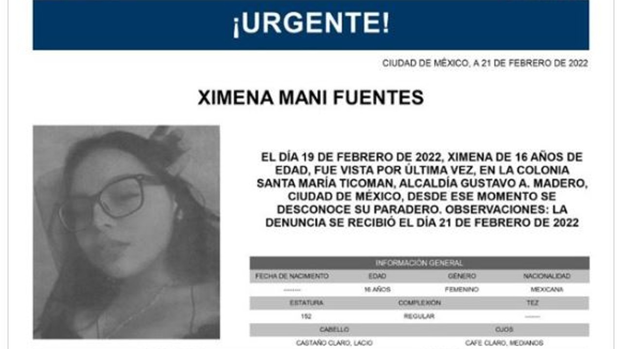 Activan Alerta Amber para localizar a Ximena Mani Fuentes.