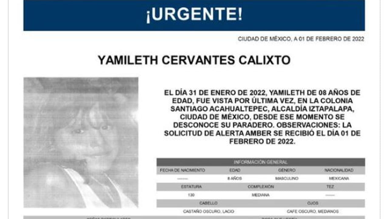 Activan Alerta Amber para localizar a Yamileth Cervantes Calixto