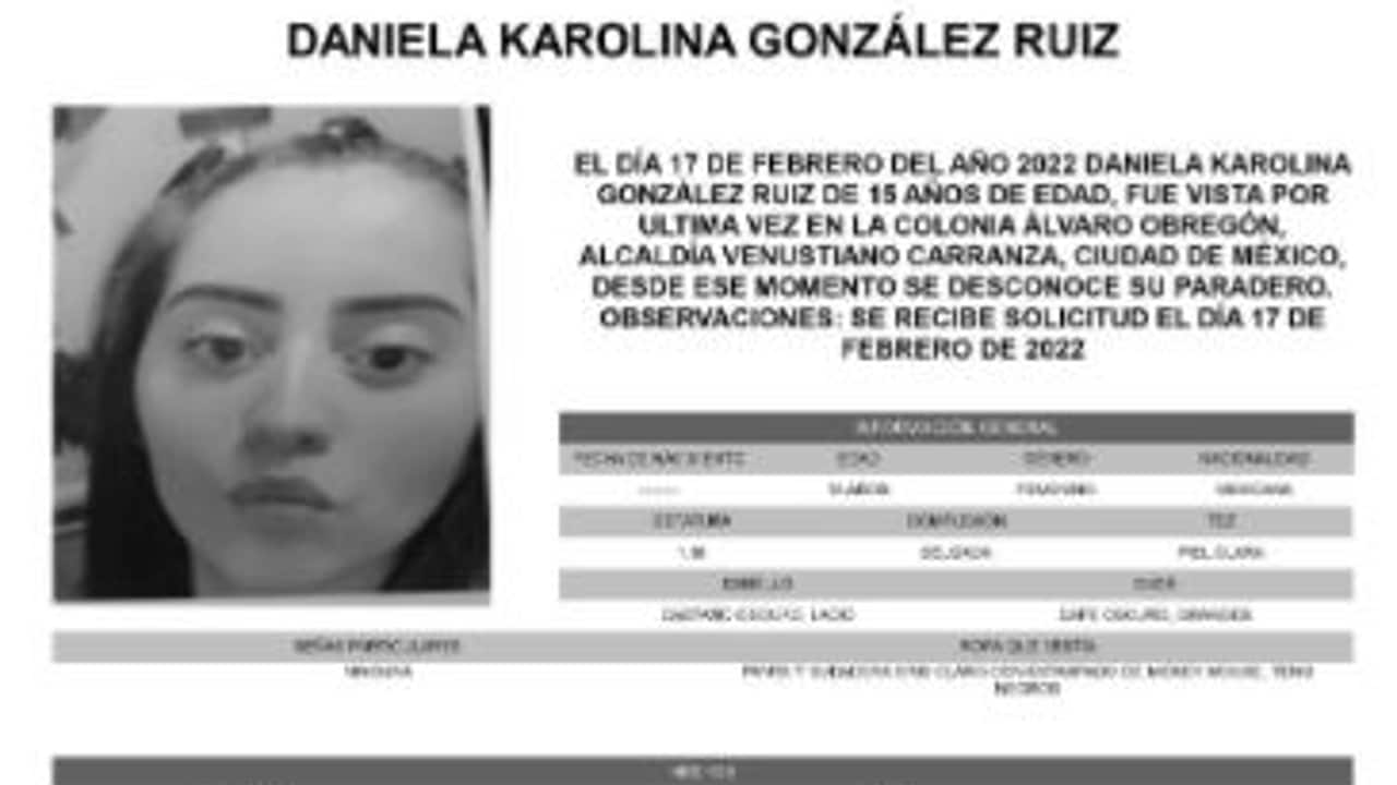 Activan Alerta Amber para localizar a Daniela Karolina González Ruíz.