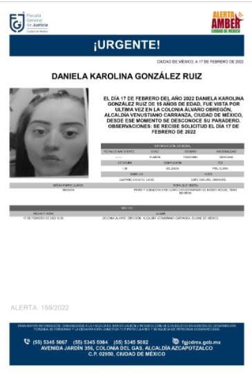 Activan Alerta Amber para localizar a Daniela Karolina González Ruíz