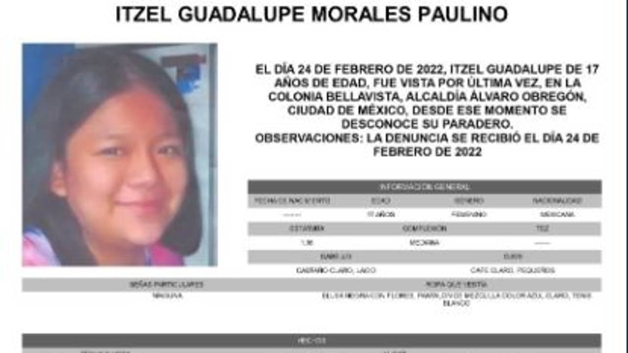 ctivan Alerta Amber para localizar a Itzel Guadalupe Morales Paulino