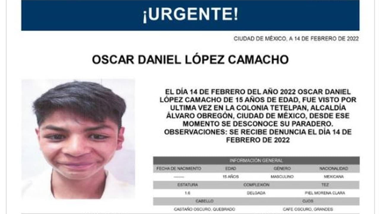 Activan Alerta Amber para localizar a Óscar Daniel López Camacho