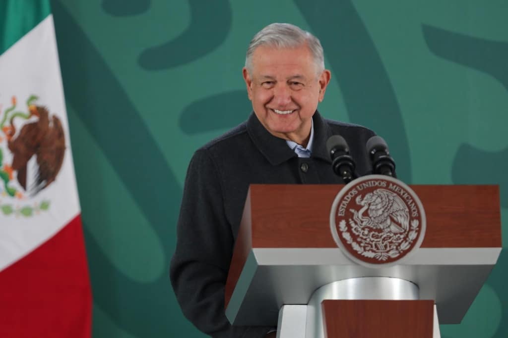 Fotografía del presidente Andrés Manuel López Obrador durante la conferencia mañanera desde el estado de Tlaxcala